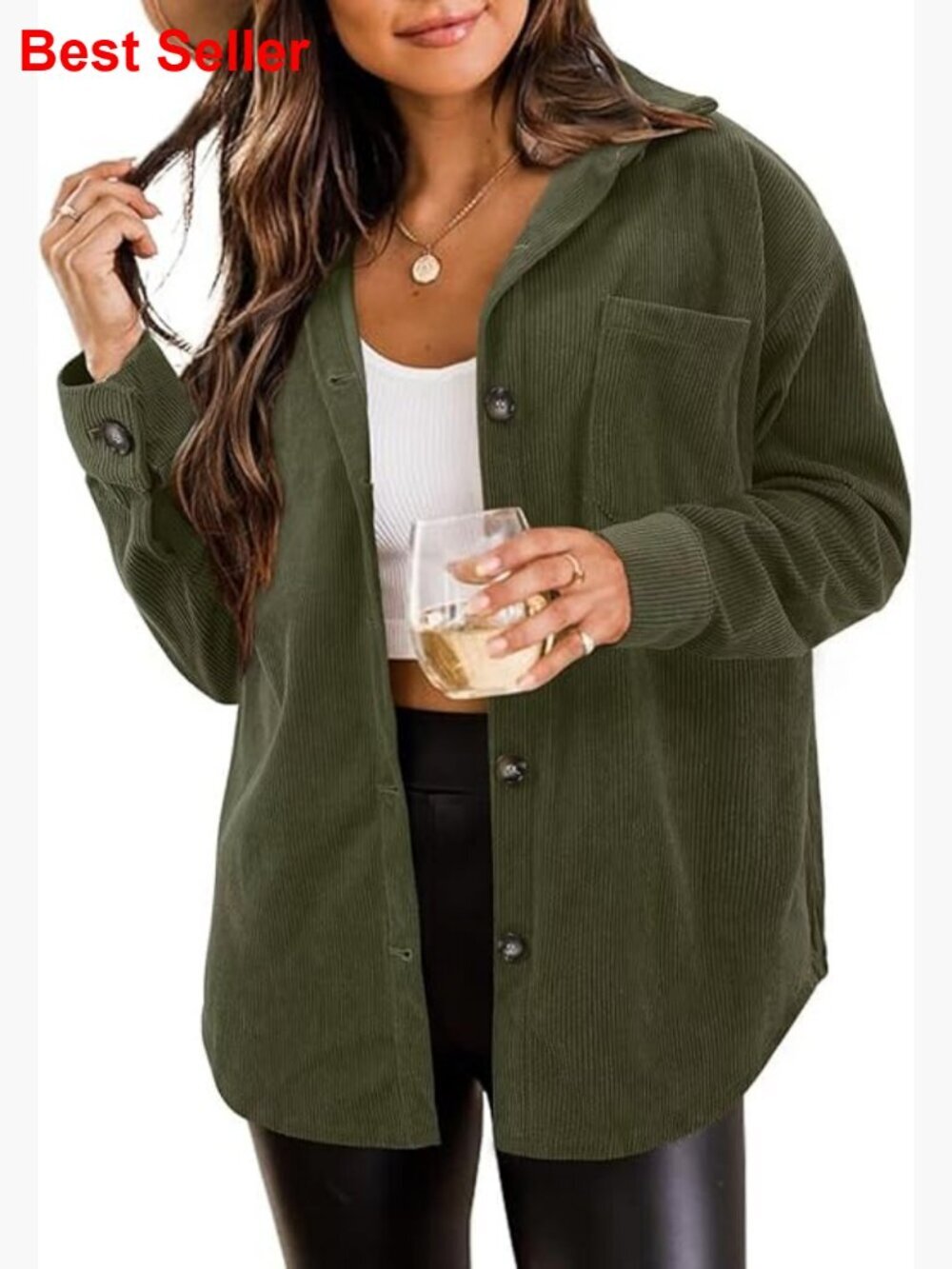 Plus Size Long Sleeve Button Down Shacket Jacket Blouses Tops